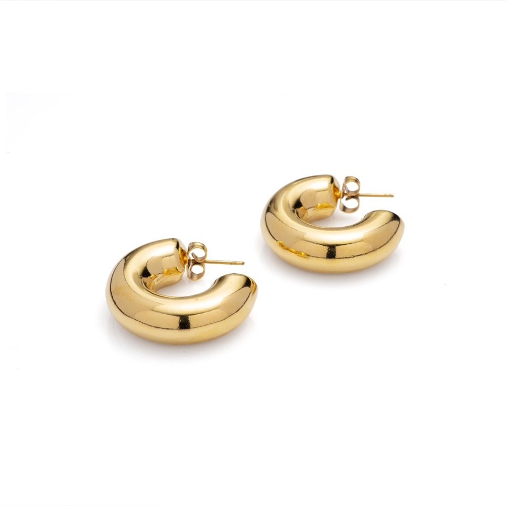 Polished Gold Puff Hoop Stud Earrings for Women